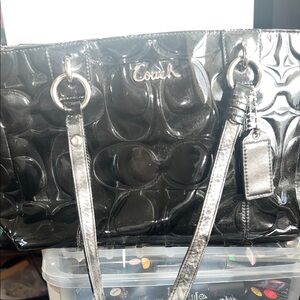 Coach Glossy Black Embossed Tote